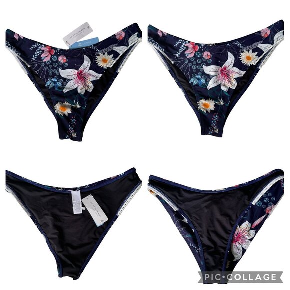 Cupshe Womens Floral Bikini Bottom XL Swimwear Swim Beach  Navy Blue Pink Floral - Picture 1 of 9
